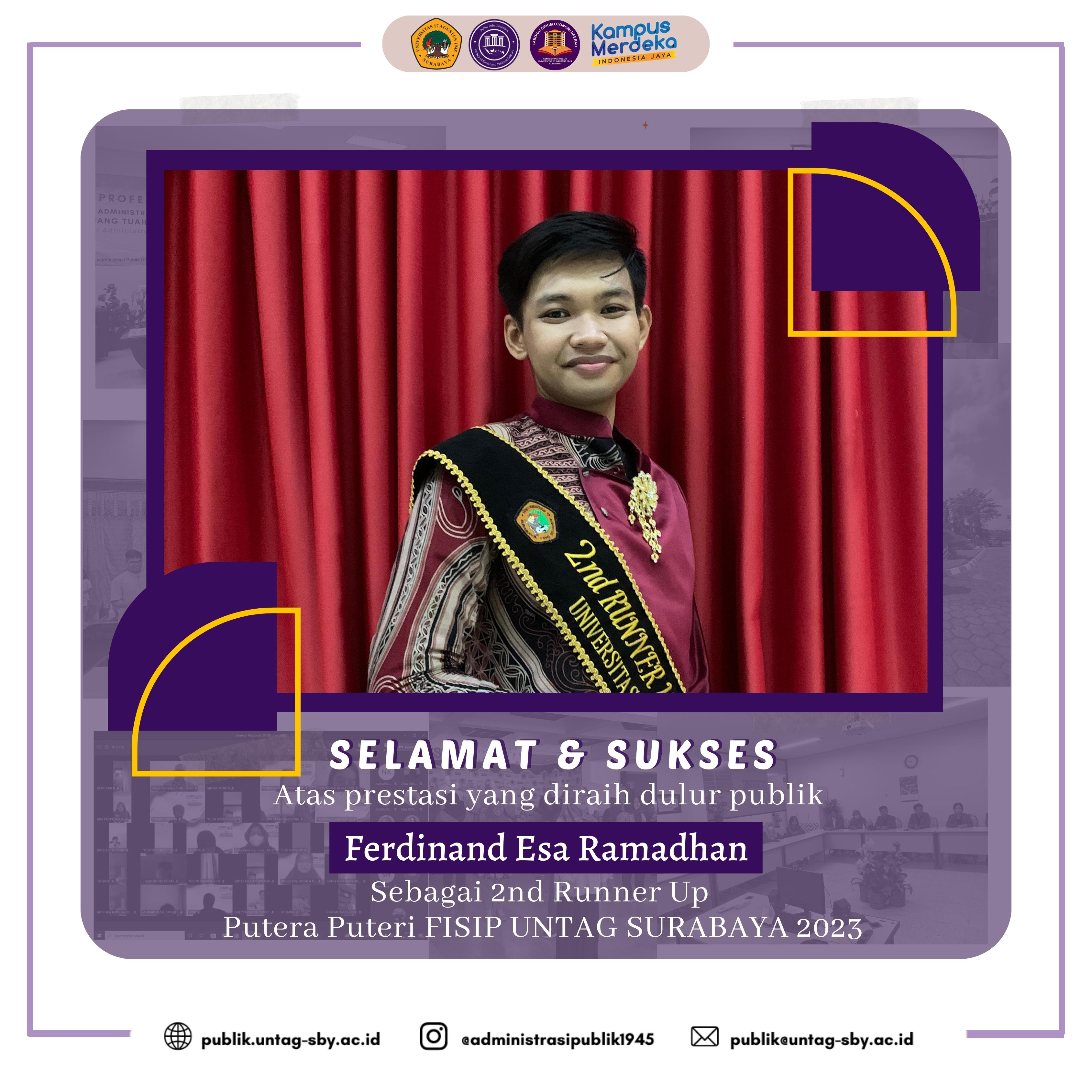 Ferdinan Esa Ramadhan sebagai 2nd Runner Up Putera Puteri Fisip 2023