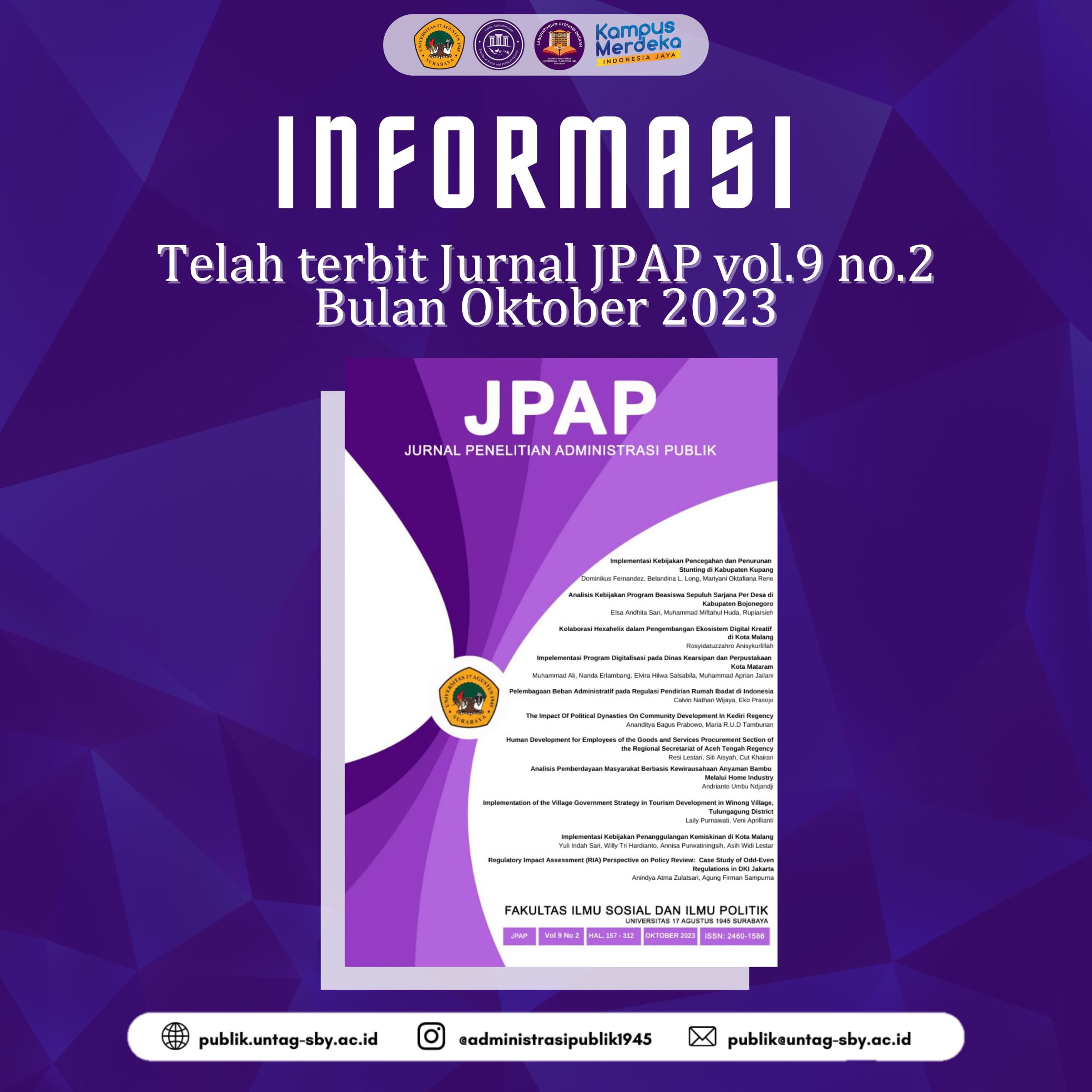 Terbitnya Jurnal JPAP Vol 9 Nomor 2