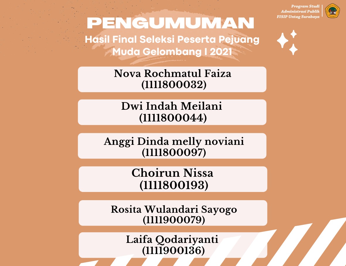 PENGUMUMAN HASIL SELEKSI PEJUANG MUDA 2021