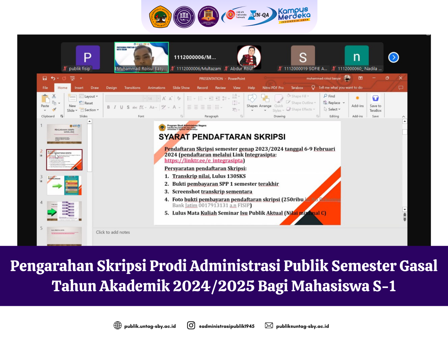 Pengarahan Skripsi Prodi Administrasi Publik Semester Gasal Tahun Akademik 2024/2025 Bagi Mahasiswa S-1