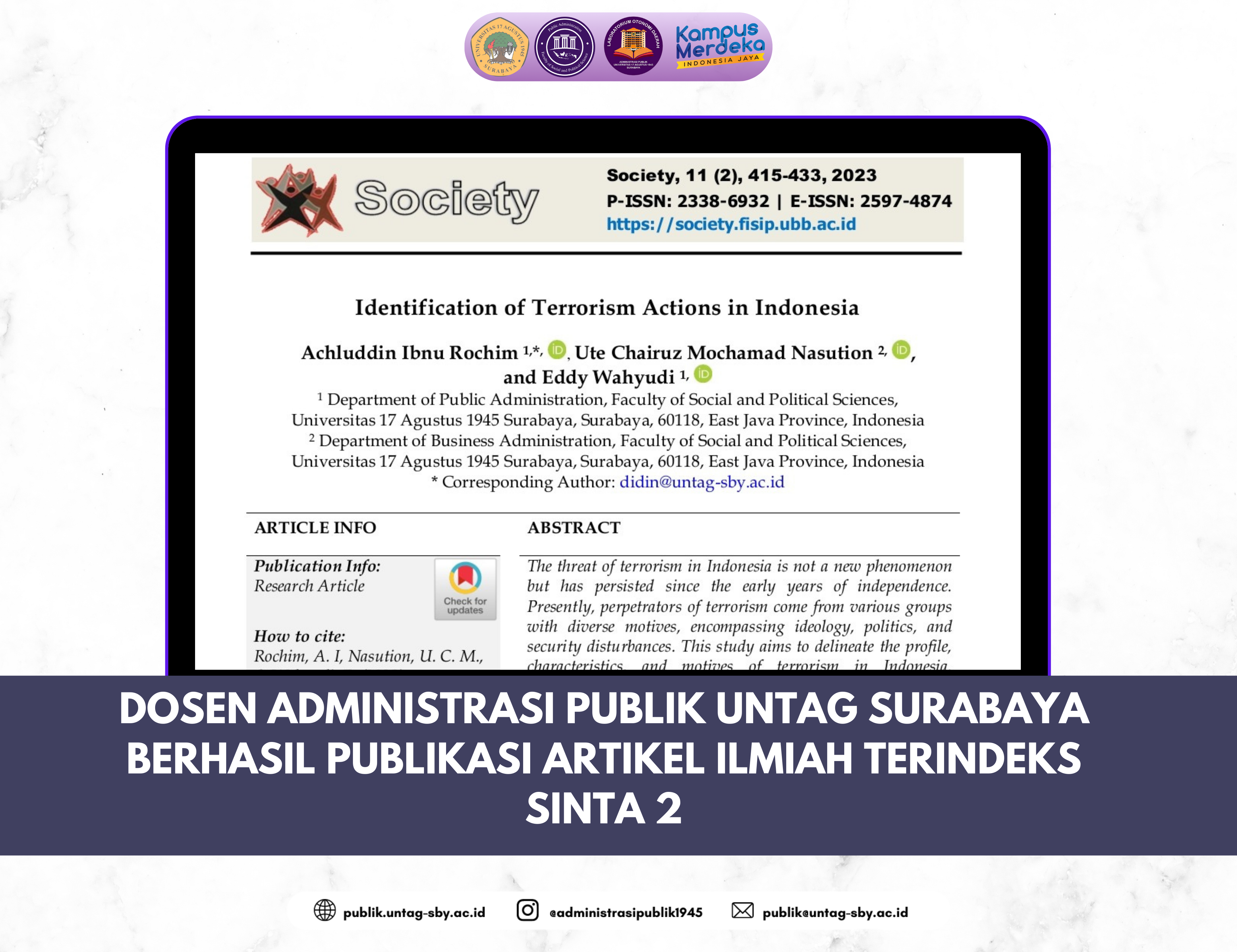 PUBLIKASI JURNAL SINTA 2 OLEH DOSEN ADMINISTRASI NEGARA 