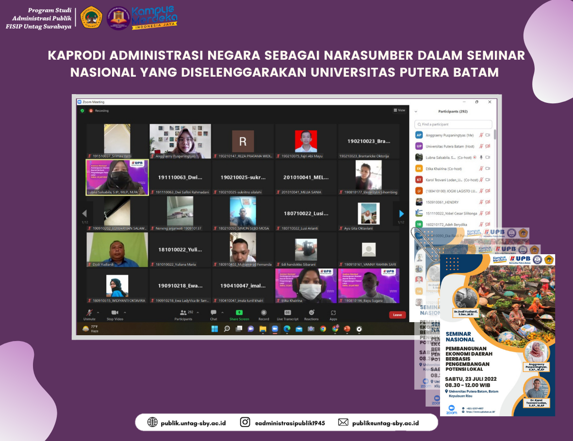 KAPRODI ADMINISTRASI NEGARA SEBAGAI NARASUMBER DALAM SEMINAR NASIONAL UNIVERSITAS PUTERA BATAM 