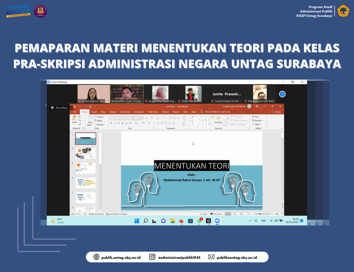 PEMAPARAN MATERI MENENTUKAN TEORI PADA KELAS PRA-SKRIPSI ADMINISTRASI NEGARA UNTAG SURABAYA