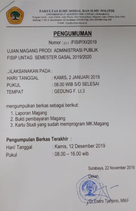 Pengumuman Ujian Magang