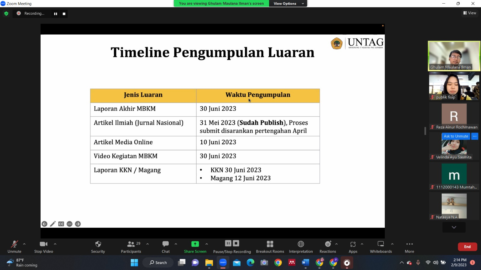 TIMELINE LUARAN MBKM SEMESTER GENAP 2022/2023