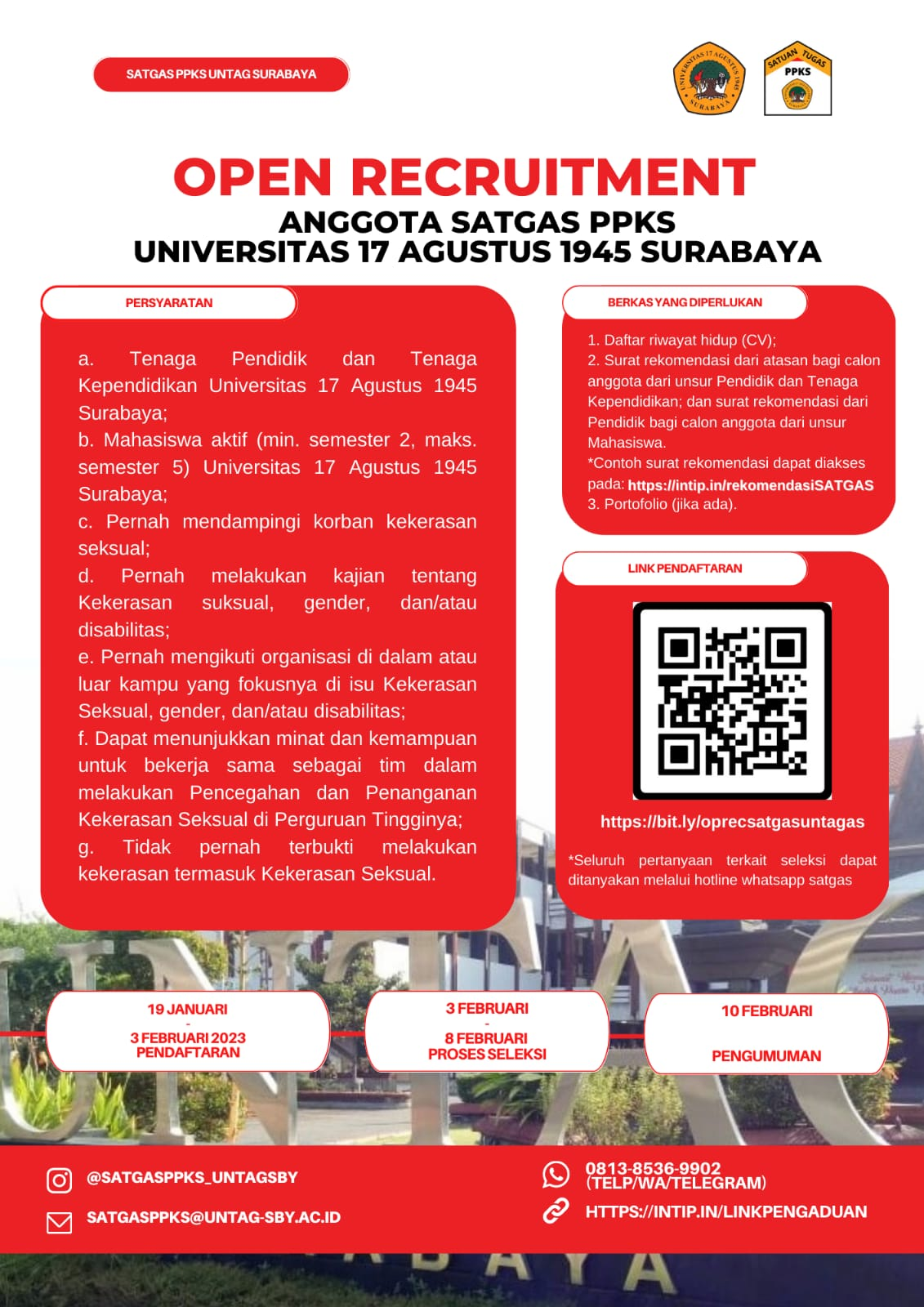 Open Recruitmen Anggota SATGAS PPKS UNTAG SURABAYA