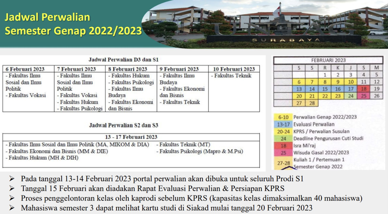 JADWAL PERWALIAN SEMESTER GENAP 2022/2023