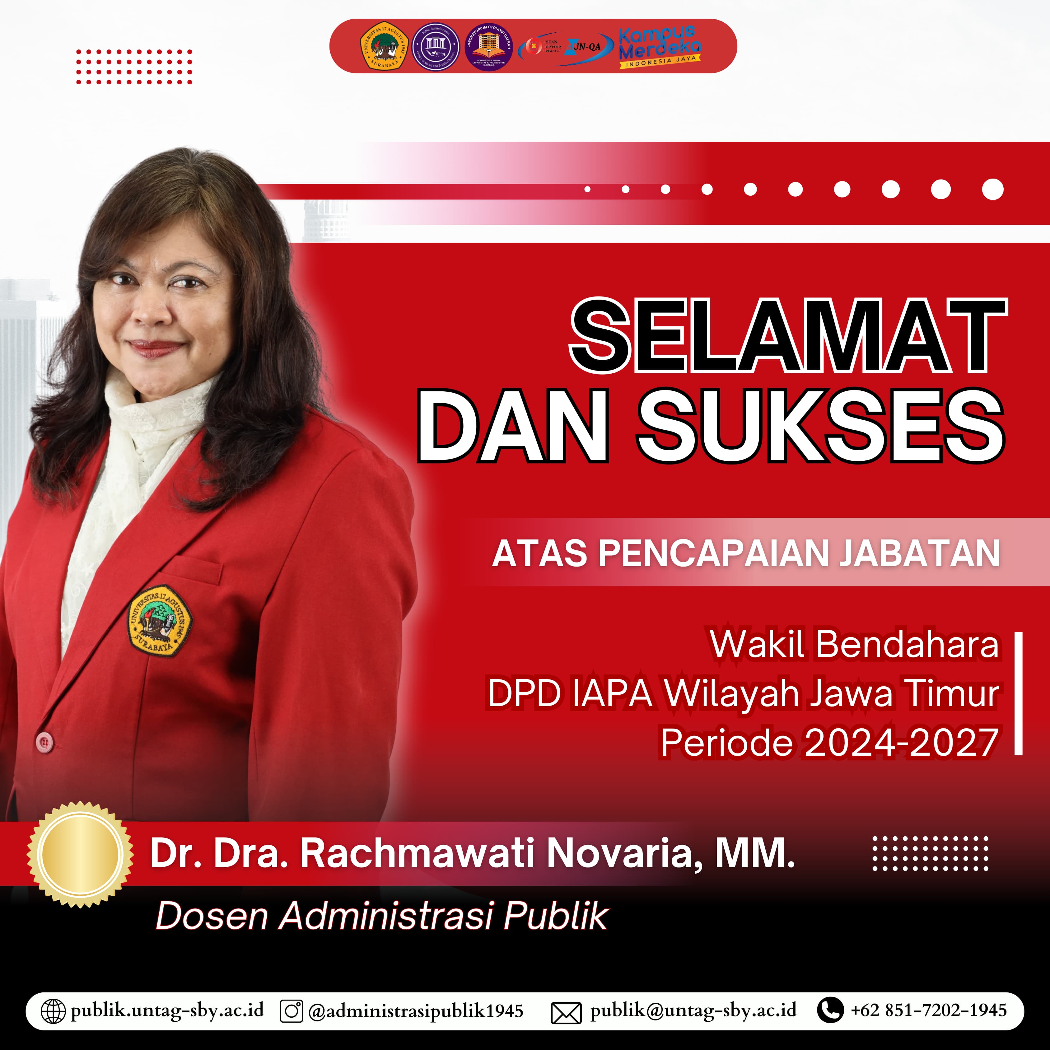 Selamat Atas TerpilihnyaDr. Dra. Rachmawati Novaria, MM Sebagai Wakil Bendahara DPD IAPA Jatim Periode 2024-2029