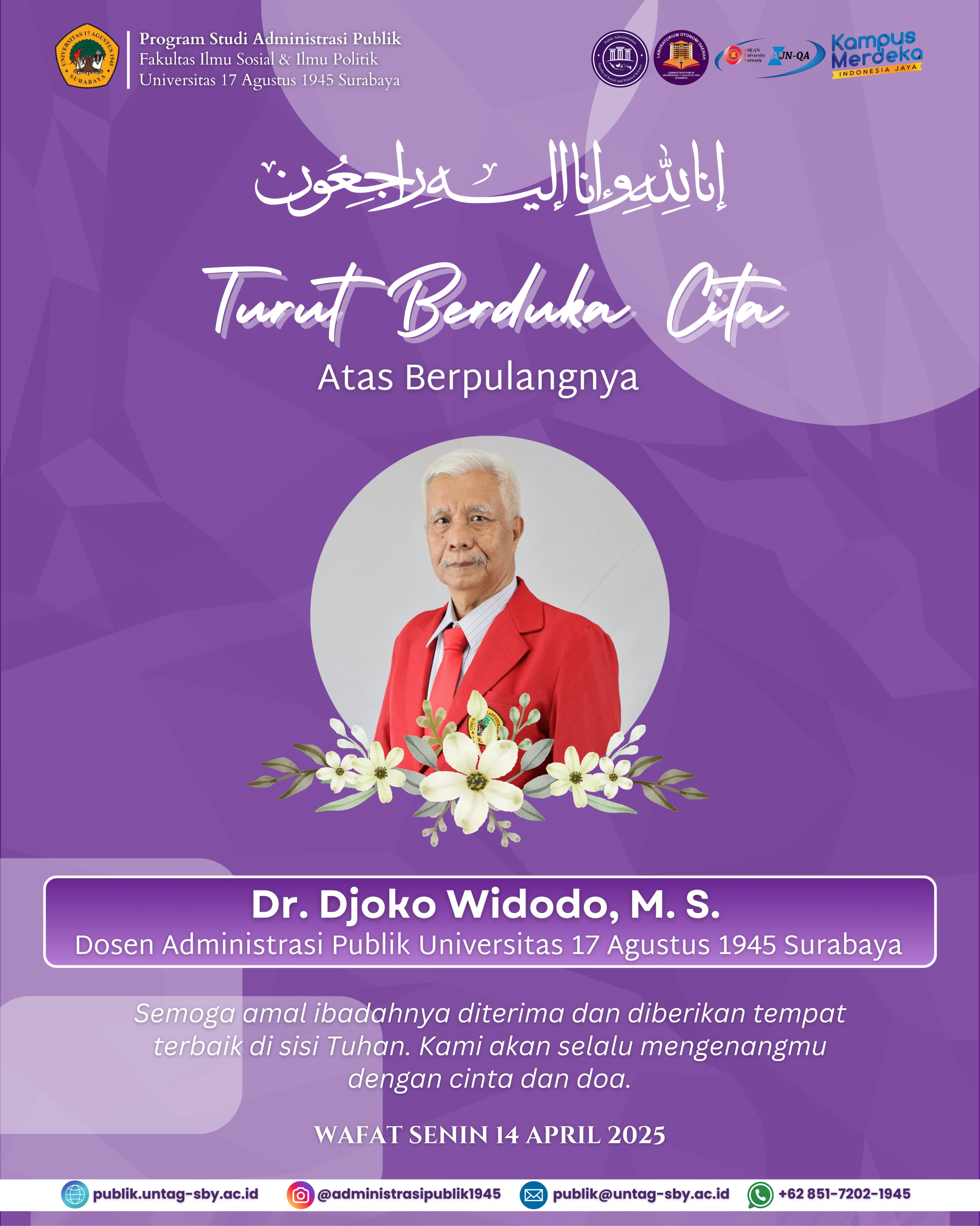 Berita Duka - Bpk Dr. Djoko Widodo, MS