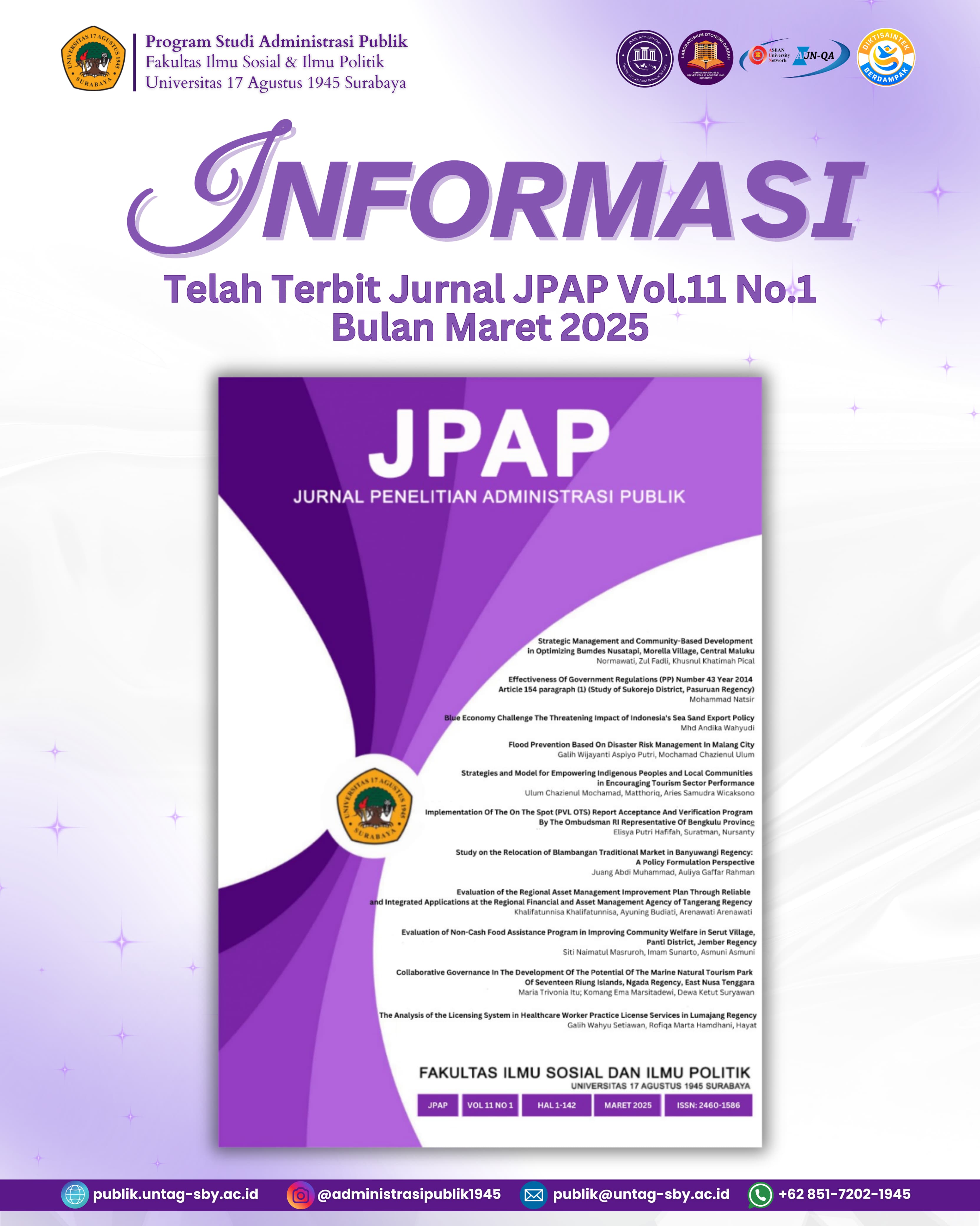 Telah Terbit Jurna JPAP Vol 11 No 1 Edisi Maret 2025