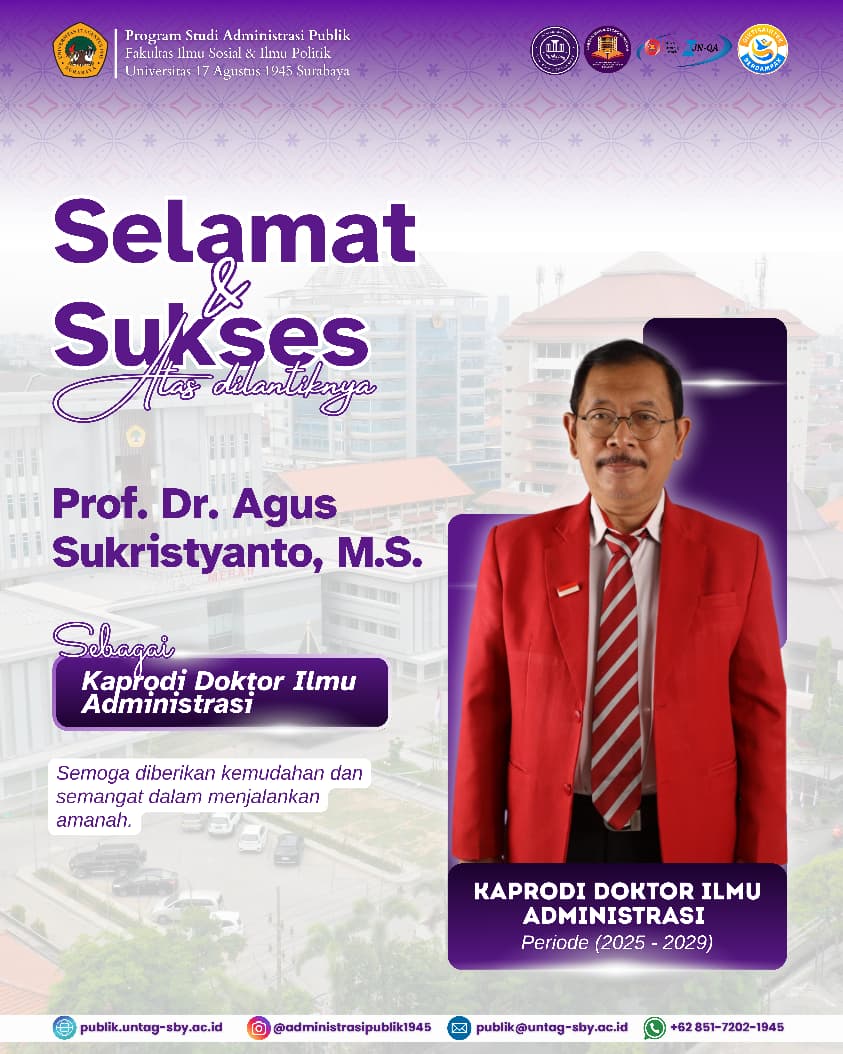 Selamat Atas Terpilihnya Kaprodi S3 Doktor Ilmu Administrasi Untag Surabaya Periode 2025-2029