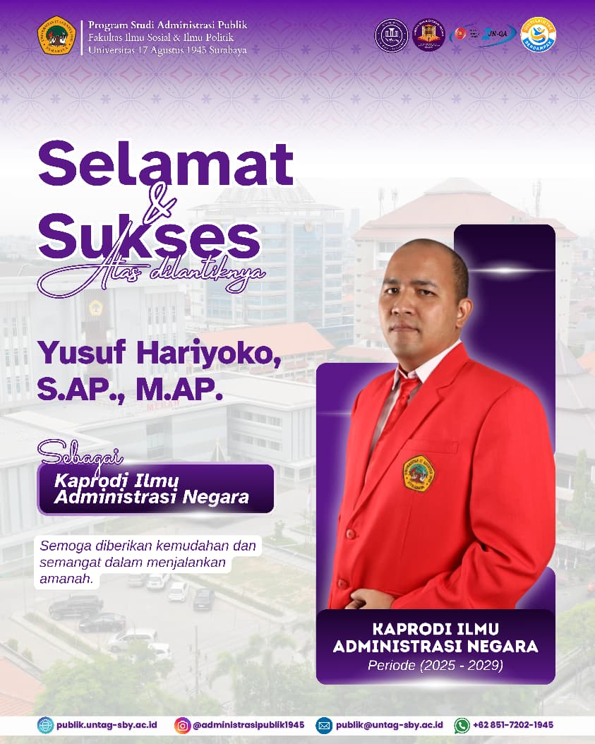 Selamat Atas Terpilihnya Kaprodi S1 Ilmu Administrasi Negara Untag Surabaya Periode 2025-2029