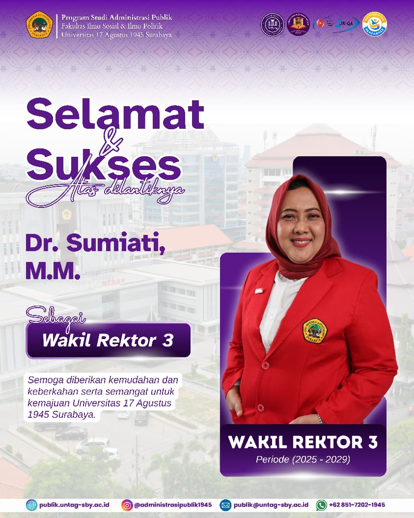 Selamat Atas Terpilihnya Wakil Rektor III Untag Surabaya Periode 2025-2029