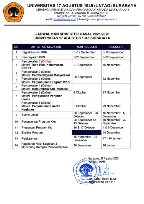 Pengumuman Jadwal KKN Periode Gasal 2025/2026