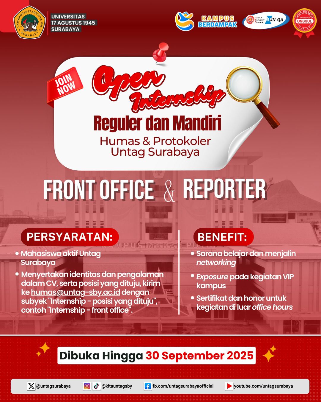 Open Internship Humas Untag Surabaya