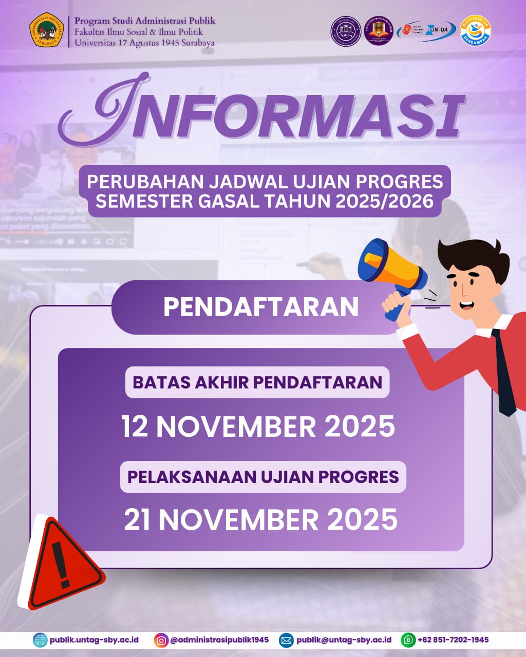 Informasi Perubahan Ujian Progress Periode Gasal 2025/2026