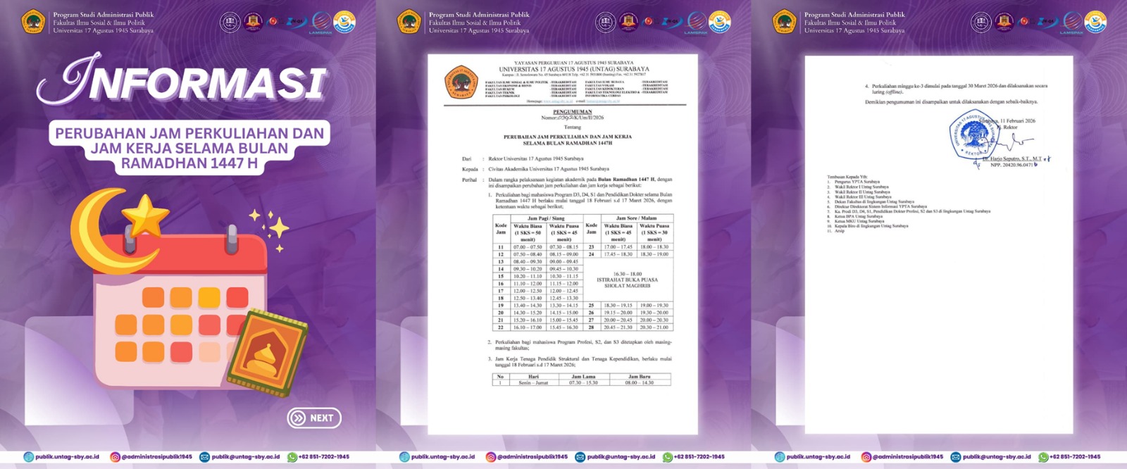 Perubahan Jam Perkuliahan dan Jam Kerja Selama Ramadhan 2026