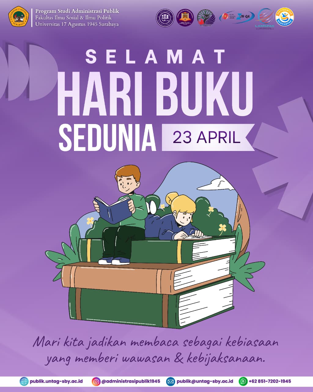 Peringati Hari Buku Sedunia, Prodi Administrasi Publik Untag Surabaya Ajak Mahasiswa Untuk Tingkatkan Minat Baca