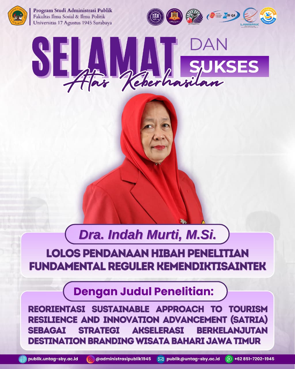 Dosen Administrasi Publik Untag Surabaya Lolos Pendanaan Hibah Penelitian Fundamental Reguler Kemendiktisaintek