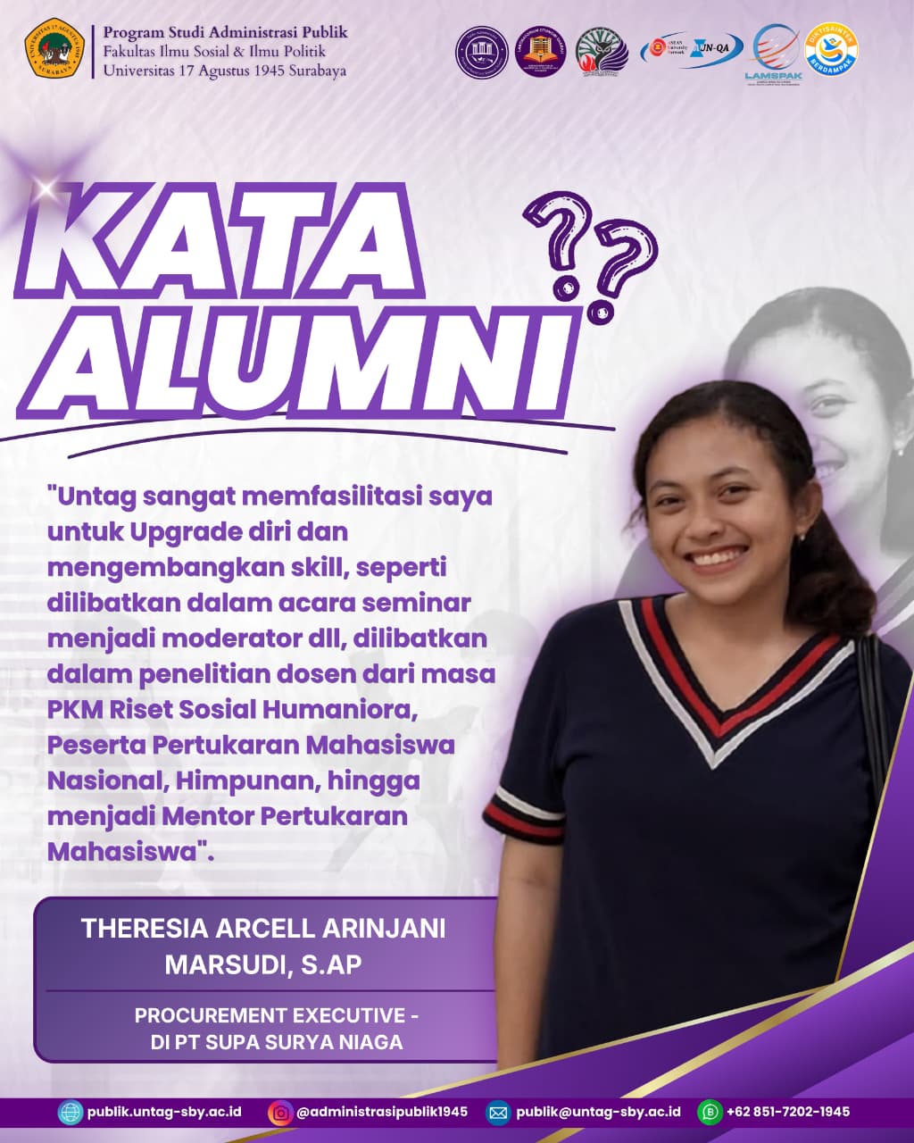 Apa Kata Alumni: Bekal Organisasi dan Riset Antarkan Lulusan Administrasi Publik Untag Surabaya Raih Karier Gemilang